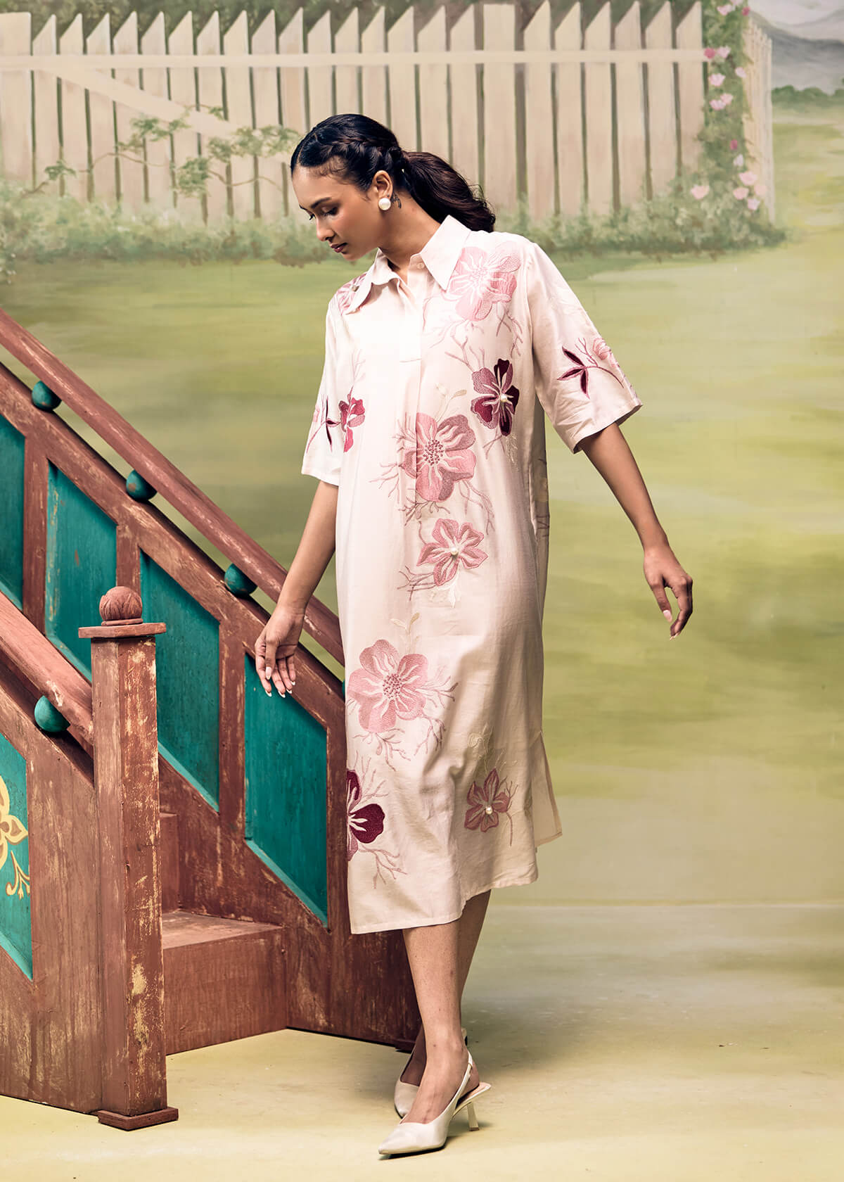 Rose Bloom Midi Shirt Dress - Image 6