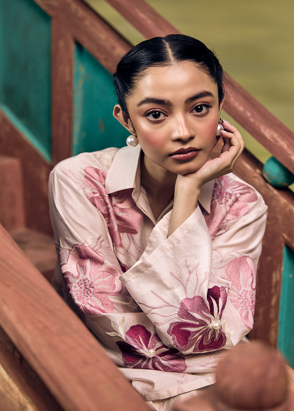 Rose Bloom Elonagted Shirt Dress