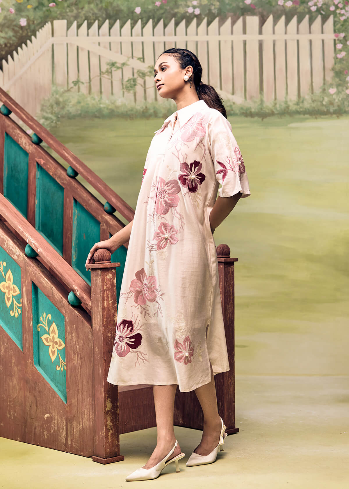 Rose Bloom Midi Shirt Dress - Image 5