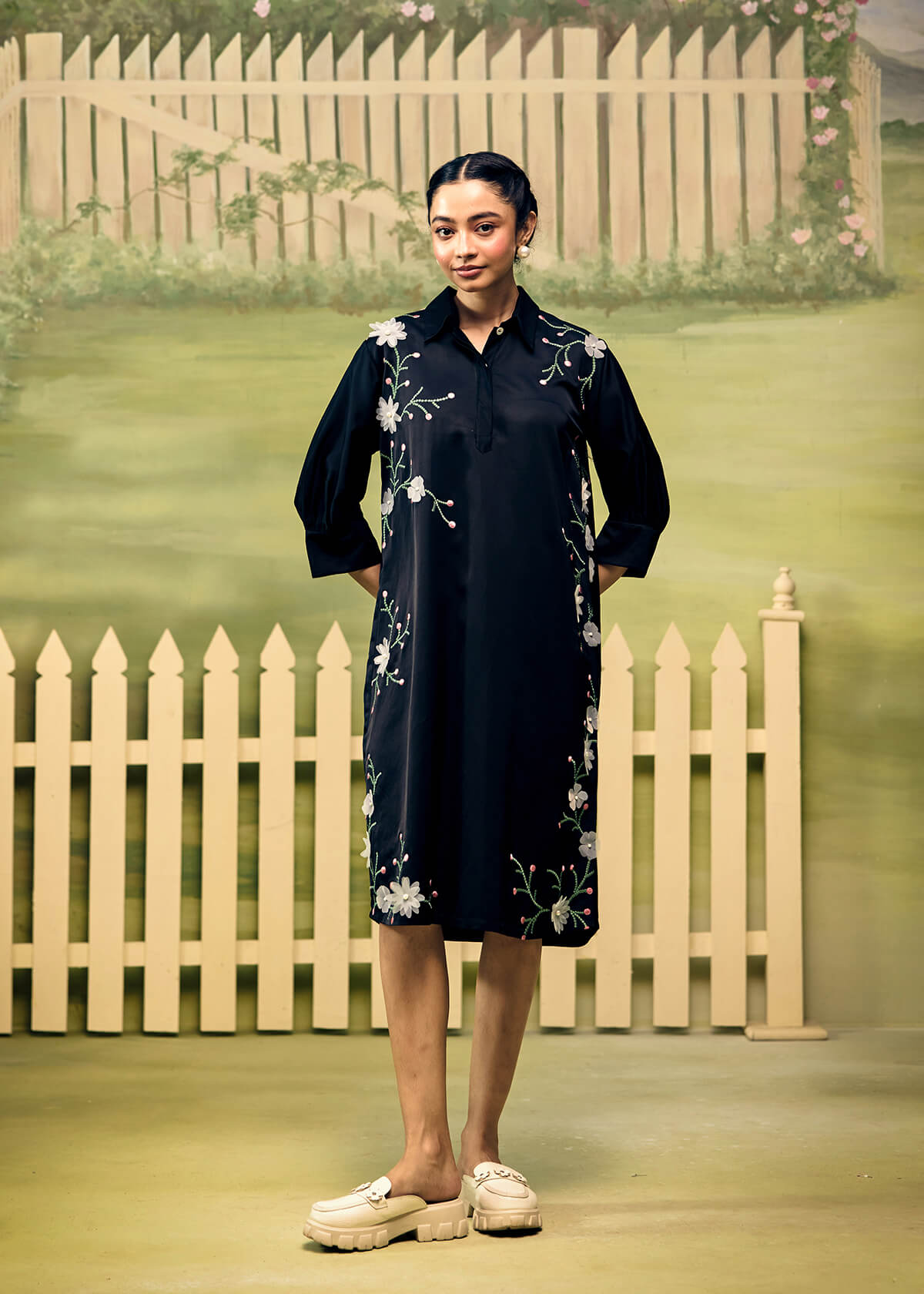 Midnight Bloom Shirt Dress