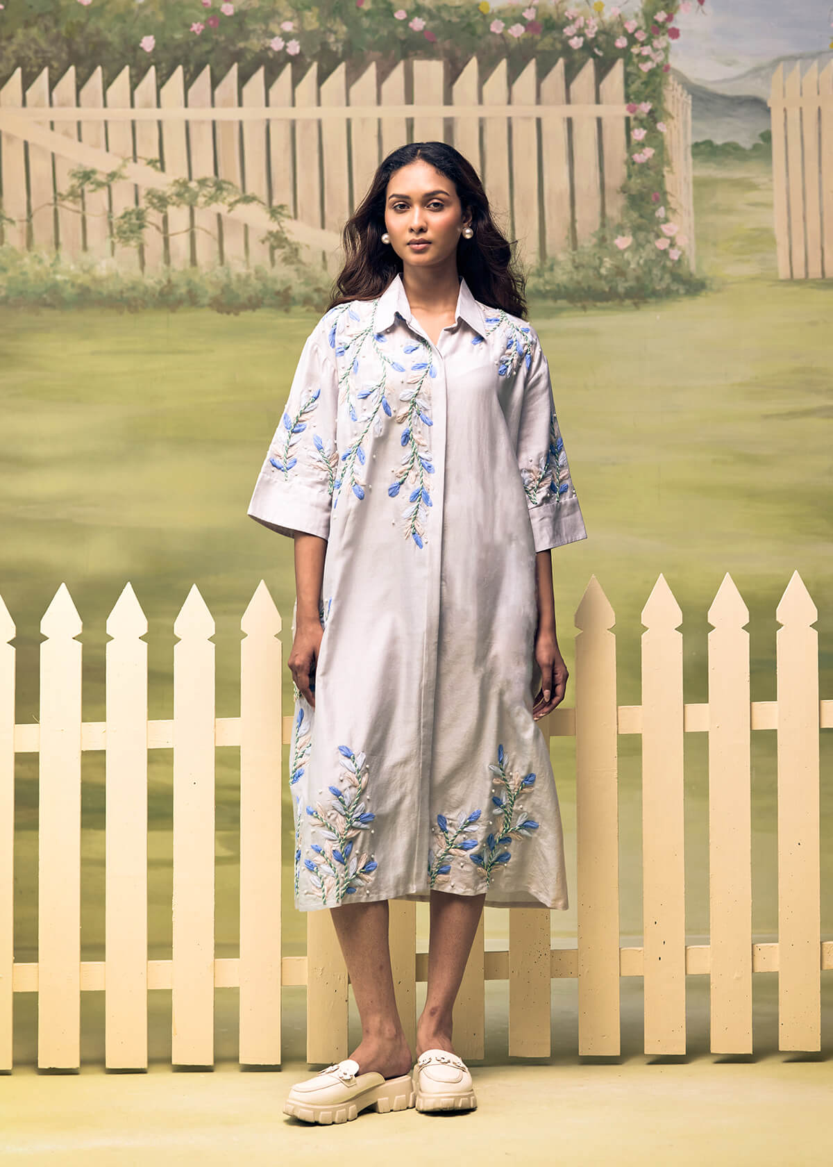Mist Blue Garden Shirt Dress