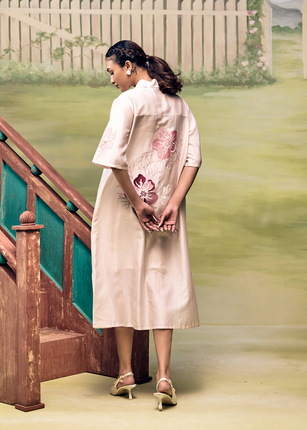 Rose Bloom Midi Shirt Dress - Image 2