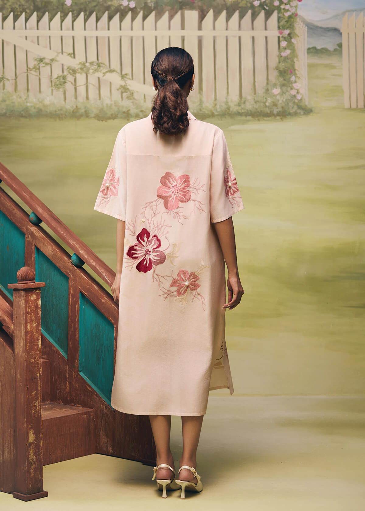 Rose Bloom Midi Shirt Dress - Image 3