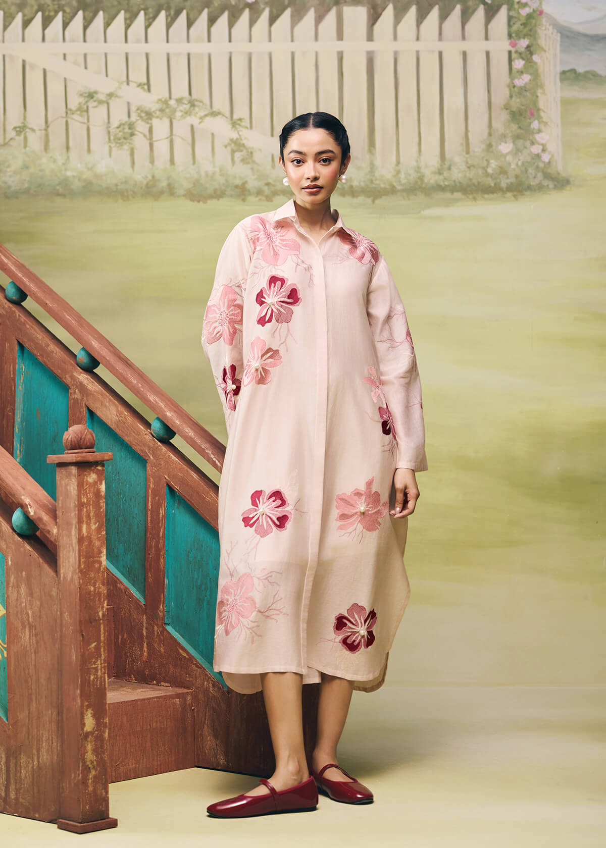 Rose Bloom Elonagted Shirt Dress